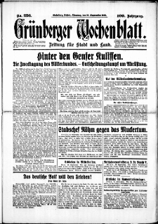 Gr&uuml;nberger Wochenblatt: Zeitung f&uuml;r Stadt und Land, No. 226. (26. September 1933)