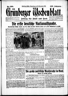 Grünberger Wochenblatt: Zeitung für Stadt und Land, No. 228. (28. September 1933)