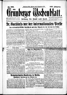 Grünberger Wochenblatt: Zeitung für Stadt und Land, No. 229. (29. September 1933)