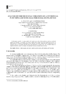 Analysis of forced spatial vibrations of a centrifugal pump impeller with axial forces balancing device