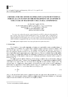 Criteria for the minimum operation length of internal forces as a function of the development of an optimum structure of machinery structural components