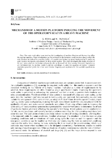 Mechanism of a motion platform inducing the movement of the operator`s seat in a heavy machine