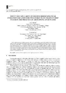 Effect of capillarity on fourth order nonlinear evolution equation for two stokes wave trains in deep water in the presence of air flowing over water