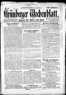 Grünberger Wochenblatt: Zeitung für Stadt und Land, No. 1. (1. Januar 1928)