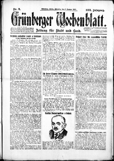 Grünberger Wochenblatt: Zeitung für Stadt und Land, No. 2. (2. Januar 1928)