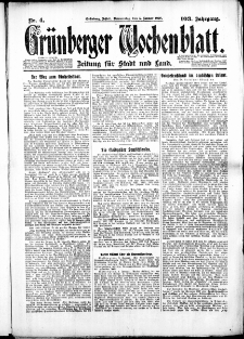 Gr&uuml;nberger Wochenblatt: Zeitung f&uuml;r Stadt und Land, No. 4. (5. Januar 1928)