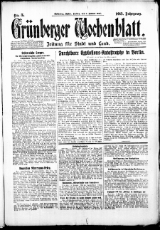 Grünberger Wochenblatt: Zeitung für Stadt und Land, No. 5. (6. Januar 1928)