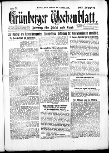 Grünberger Wochenblatt: Zeitung für Stadt und Land, No. 7. (8. Januar 1928)