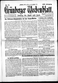 Grünberger Wochenblatt: Zeitung für Stadt und Land, No. 11. (13. Januar 1928)