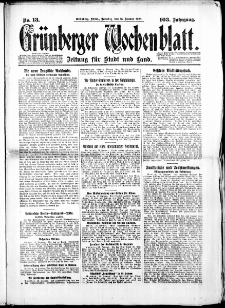 Gr&uuml;nberger Wochenblatt: Zeitung f&uuml;r Stadt und Land, No. 13. (15. Januar 1928)