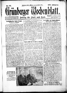 Gr&uuml;nberger Wochenblatt: Zeitung f&uuml;r Stadt und Land, No. 21. (25. Januar 1928)