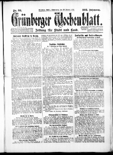 Gr&uuml;nberger Wochenblatt: Zeitung f&uuml;r Stadt und Land, No. 22. (26. Januar 1928)