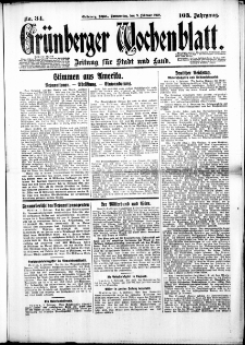 Gr&uuml;nberger Wochenblatt: Zeitung f&uuml;r Stadt und Land, No. 34. (9. Februar 1928)