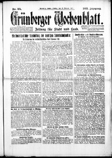 Gr&uuml;nberger Wochenblatt: Zeitung f&uuml;r Stadt und Land, No. 35. (10. Februar 1928)
