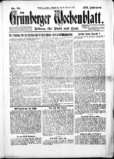 Grünberger Wochenblatt: Zeitung für Stadt und Land, No. 40. (16. Februar 1928)