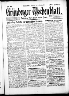 Gr&uuml;nberger Wochenblatt: Zeitung f&uuml;r Stadt und Land, No. 42. (18. Februar 1928)