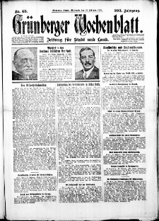 Gr&uuml;nberger Wochenblatt: Zeitung f&uuml;r Stadt und Land, No. 45. (22. Februar 1928)