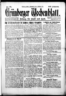 Gr&uuml;nberger Wochenblatt: Zeitung f&uuml;r Stadt und Land, No. 48. (25. Februar 1928)