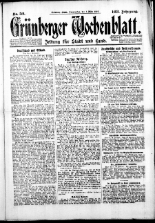 Gr&uuml;nberger Wochenblatt: Zeitung f&uuml;r Stadt und Land, No. 52. (1. M&auml;rz 1928)