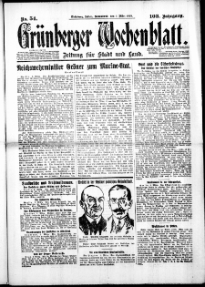 Gr&uuml;nberger Wochenblatt: Zeitung f&uuml;r Stadt und Land, No. 54. (3. M&auml;rz 1928)
