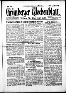 Gr&uuml;nberger Wochenblatt: Zeitung f&uuml;r Stadt und Land, No. 65. (16. M&auml;rz 1928)
