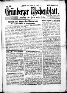 Gr&uuml;nberger Wochenblatt: Zeitung f&uuml;r Stadt und Land, No. 68. (20. M&auml;rz 1928)