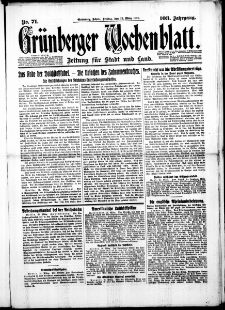 Gr&uuml;nberger Wochenblatt: Zeitung f&uuml;r Stadt und Land, No. 71. (23. M&auml;rz 1928)