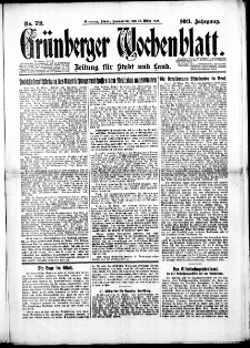 Grünberger Wochenblatt: Zeitung für Stadt und Land, No. 72. (24. März 1928)
