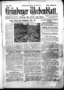 Gr&uuml;nberger Wochenblatt: Zeitung f&uuml;r Stadt und Land, No. 80. (3. April 1928)