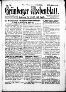 Gr&uuml;nberger Wochenblatt: Zeitung f&uuml;r Stadt und Land, No. 82. (5. April 1928)