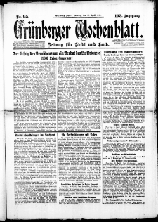 Grünberger Wochenblatt: Zeitung für Stadt und Land, No. 95. (22. April 1928)