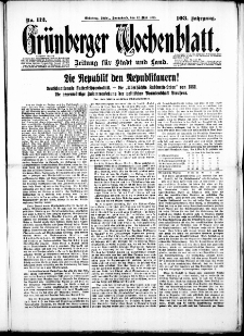 Gr&uuml;nberger Wochenblatt: Zeitung f&uuml;r Stadt und Land, No. 112. (12. Mai 1928)
