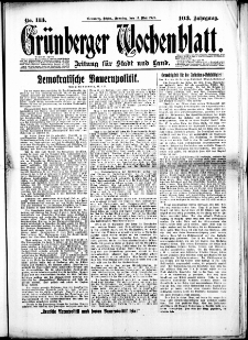 Gr&uuml;nberger Wochenblatt: Zeitung f&uuml;r Stadt und Land, No. 113. (13. Mai 1928)