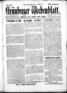 Gr&uuml;nberger Wochenblatt: Zeitung f&uuml;r Stadt und Land, No. 114. (15. Mai 1928)