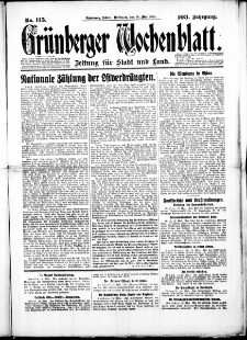 Gr&uuml;nberger Wochenblatt: Zeitung f&uuml;r Stadt und Land, No. 115. (16. Mai 1928)