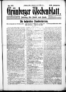 Gr&uuml;nberger Wochenblatt: Zeitung f&uuml;r Stadt und Land, No. 117. (19. Mai 1928)
