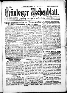 Gr&uuml;nberger Wochenblatt: Zeitung f&uuml;r Stadt und Land, No. 133. (8. Juni 1928)