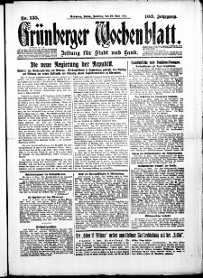 Gr&uuml;nberger Wochenblatt: Zeitung f&uuml;r Stadt und Land, No. 135. (10. Juni 1928)