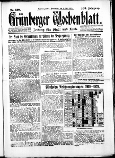 Gr&uuml;nberger Wochenblatt: Zeitung f&uuml;r Stadt und Land, No. 138. (14. Juni 1928)