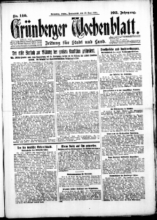 Gr&uuml;nberger Wochenblatt: Zeitung f&uuml;r Stadt und Land, No. 140. (16. Juni 1928)