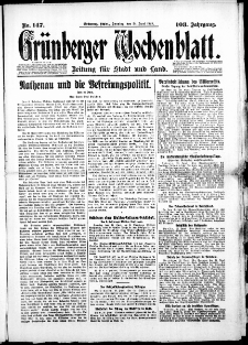 Gr&uuml;nberger Wochenblatt: Zeitung f&uuml;r Stadt und Land, No. 147. (24. Juni 1928)