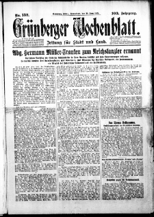 Gr&uuml;nberger Wochenblatt: Zeitung f&uuml;r Stadt und Land, No. 152. (30. Juni 1928)