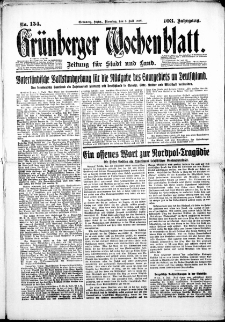 Gr&uuml;nberger Wochenblatt: Zeitung f&uuml;r Stadt und Land, No. 154. (3. Juli 1928)