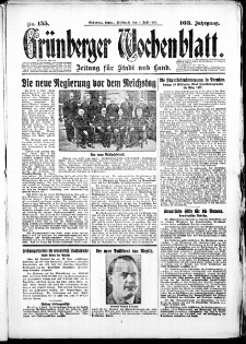 Grünberger Wochenblatt: Zeitung für Stadt und Land, No. 155. (4. Juli 1928)