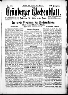 Gr&uuml;nberger Wochenblatt: Zeitung f&uuml;r Stadt und Land, No. 156. (5. Juli 1928)