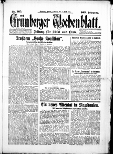 Gr&uuml;nberger Wochenblatt: Zeitung f&uuml;r Stadt und Land, No. 165. (15. Juli 1928)