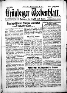 Gr&uuml;nberger Wochenblatt: Zeitung f&uuml;r Stadt und Land, No. 168. (19. Juli 1928)