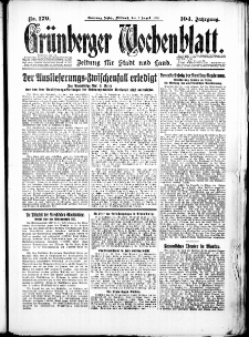 Gr&uuml;nberger Wochenblatt: Zeitung f&uuml;r Stadt und Land, No. 179. (1. August 1928)