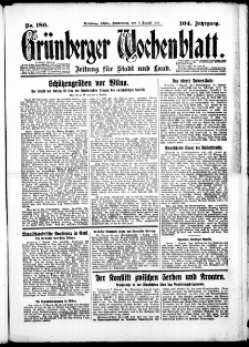 Gr&uuml;nberger Wochenblatt: Zeitung f&uuml;r Stadt und Land, No. 186. (9. August 1928)