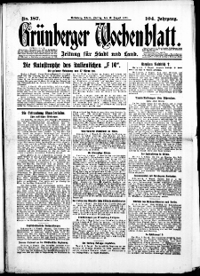 Grünberger Wochenblatt: Zeitung für Stadt und Land, No. 187. (10. August 1928)